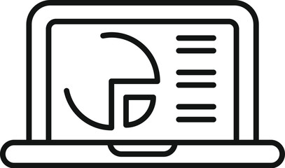 Poster - line icon of a laptop showing a business graph and data on the screen