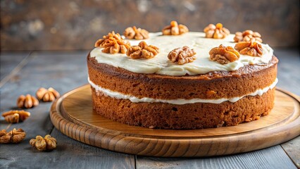 Canvas Print - Delicious homemade carrot cake with cream cheese frosting and walnuts , carrot cake, dessert, sweet, baking