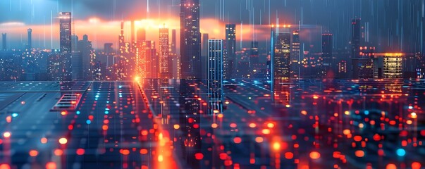 Poster - Vibrant Futuristic City Powered by Glowing Solar Energy