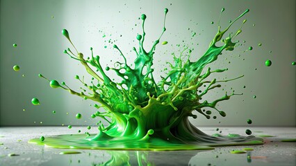 Wall Mural - Green paint splatter hitting a surface creating abstract art, green, paint, splatter, surface, abstract, art, creative, colorful