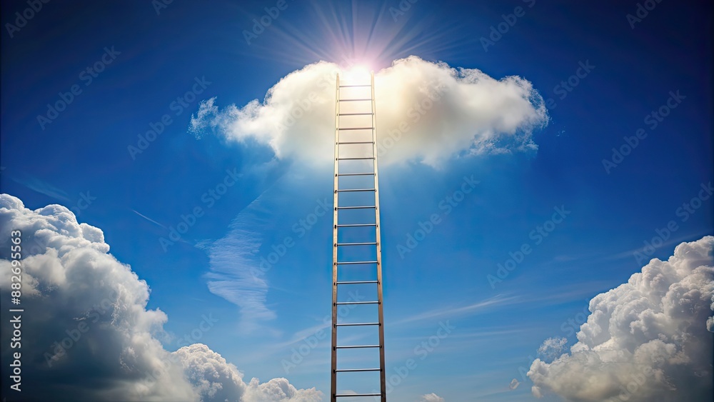 Ladder reaching up to a cloud in the sky , ladder, cloud, sky, reaching ...