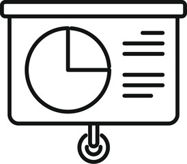 Poster - line art icon of a flip chart displaying a pie chart and data points, useful for business presentati