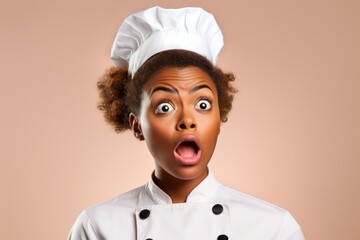 Poster - Black woman chef suprised face portrait photography surprised.