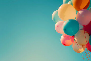 Balloons in the corner of the frame against a clear sky, leaving plenty of space for celebratory text