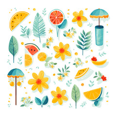 Wall Mural - summer themed clipart, white background