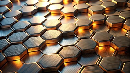 Sticker - Enigmatic hexagons made of metal with a subtle glow , abstract, background, shiny, geometric, metallic, futuristic