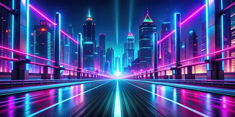 Sticker - Dynamic neon cyberpunk highway with vibrant lights, cyberpunk, futuristic, highway, neon, technology, sci-fi, animation, lights