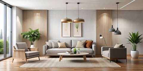 Poster - Modern living room with minimalist decor and neutral color palette, modern, living room, minimalist, decor