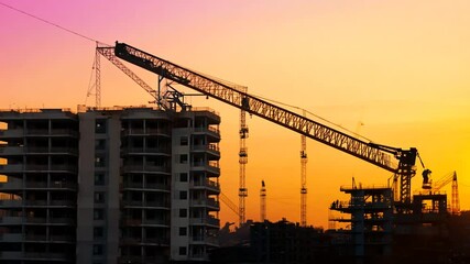 Poster - Construction Crane Silhouette at Sunset Generative AI