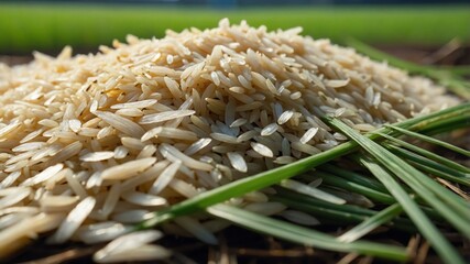 Wall Mural - vibrant and bright view of rice in cinematic closeup background