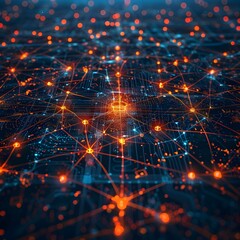 Poster - Glowing Neural Network Security System Protecting Futuristic City Visualization