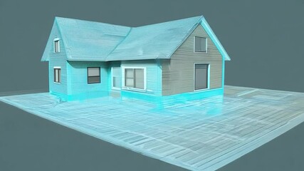 Poster - Wireframe Model of House With Pool Generative AI