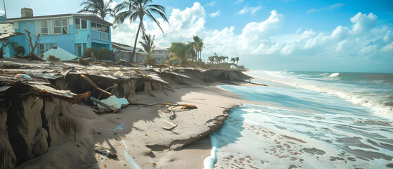 Wall Mural - Destructive hurricane storms, eroding coastlines, leaving devastation in their wake - nature's powerful force unfolds.