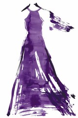 Wall Mural - purple brush strokes outlining a very simple dress on a white background, minimalist 