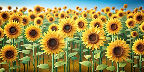 Sticker - Field of sunflowers made of paper, sunflowers, paper, craft, field, vibrant, colorful, handmade, creativity, art, decor, nature