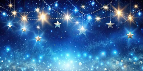 Poster - Magical blue night sky with shimmering lights and twinkling stars, magical, blue, night, sky, shimmering, lights, twinkling