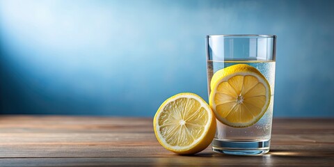 Wall Mural - Refreshing glass of water with a slice of lemon , hydration, citrus, healthy, drink, glass, cold, summer, beverage