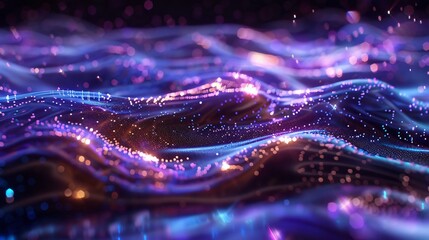 Poster - Abstract digital wave background with glowing purple and blue lights, perfect for futuristic tech and sci-fi themed projects.