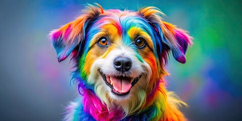 Sticker - Colorful, cheerful dog , fun, vibrant, pet, animal, happy, playful, cute, cartoon, drawing, character, canine