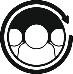 Poster - icon of a circular arrow rotating clockwise around three businesspeople working together