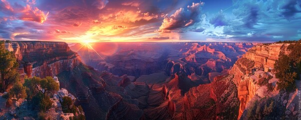 Sticker - A photorealistic image of a breathtaking view of the Grand Canyon at sunset, showcasing the vibrant colors and vastness of the natural world.