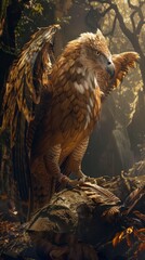 Wall Mural - Griffin's Gaze: Mythical Realm, 4K hyperrealistic photo