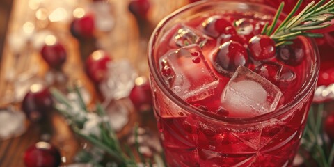 Wall Mural - Drink with Cranberries and Ice