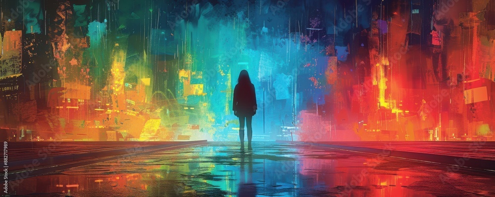 Lonely figure gazes at the sky on a dimly lit street. Making yourself ...