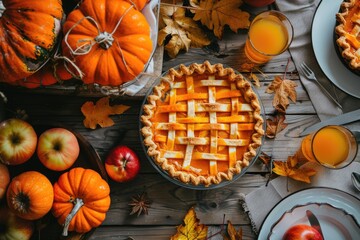 Canvas Print - Pumpkin apple pie table