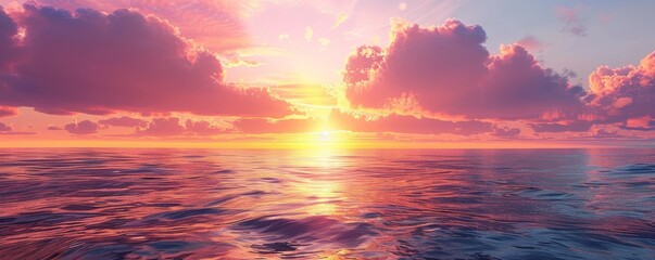 Canvas Print - A tranquil sunset over a calm ocean, the sky ablaze with hues of orange, pink, and purple.