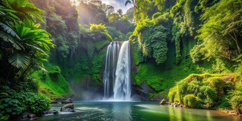 Sticker - Hidden gem waterfall in Bali, surrounded by lush greenery and natural beauty, Tibumana Waterfall, Bali, hidden gem, water