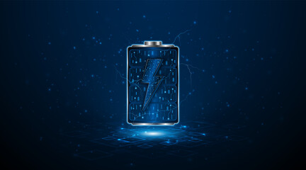 Poster - Battery technology concept with power circuit board. The future of fast electric battery charging
