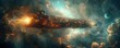 © Svitlana - A steampunk airship navigating a stormy sky, its lights piercing the darkness.