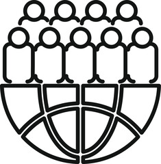 Sticker - Line art icon of a group of people standing on top of a segmented sphere representing global business