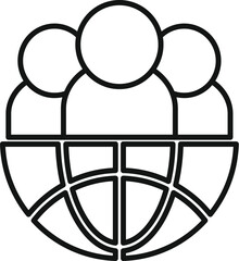 Poster - black and white line art illustration of three people icons positioned above a globe, representing g