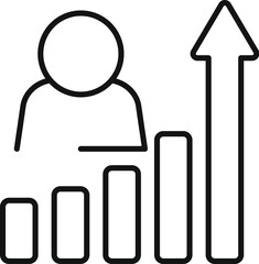 Poster - Simple line art icon of a businessman standing next to a growing bar chart, symbolizing a successful career path