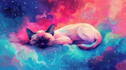 Canvas Print - Cat Sleeping in a Galaxy.