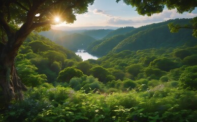 Beautiful summer landscape with green forest