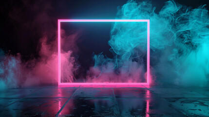 Canvas Print - Neon Light Frame with Smoke and Reflection.