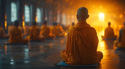 Poster - Monks Participating in a Silent Retreat Deeply Focused on Inner Peace