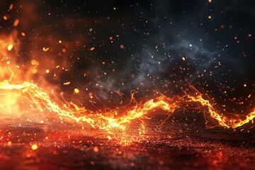 Wall Mural - A fiery scene with sparks flying in the air