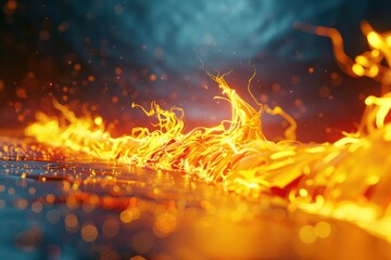 Wall Mural - A fire is burning in the ocean, with the flames reaching up into the sky