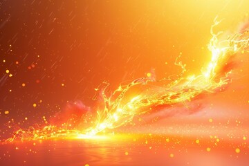 Wall Mural - A fire is burning in the ocean, with the flames reaching up into the sky