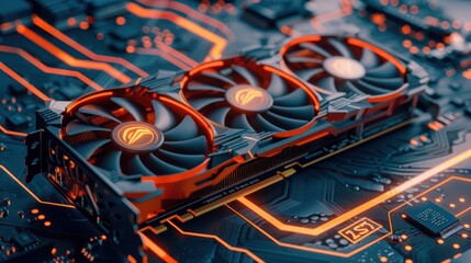 Poster - Triple Fan Graphics Card with Orange Lighting