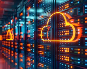 Poster - glowing server racks in futuristic data center showcasing cloud storage technology
