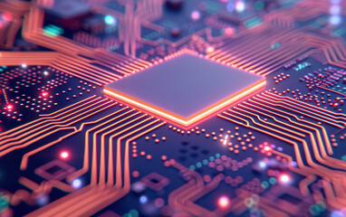 Poster - Close-up of a glowing microprocessor with intricate circuits, highlighting the complexity and technology of modern computing hardware.