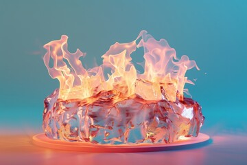 Wall Mural - A fire is burning on top of a pile of ice