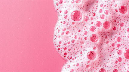 Poster - Close-up of pink foam bubbles against a vibrant pink background, creating a playful and visually intriguing texture. Perfect for beauty and skincare themes.
