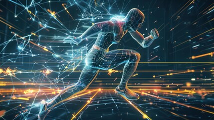 Poster - artistic rendering of a high tech sports analysis tool enhancing athlete performance with data highl