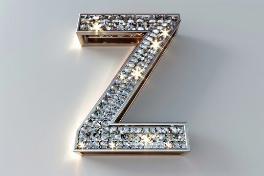 The letter Z is made of diamonds and has a shiny, reflective surface